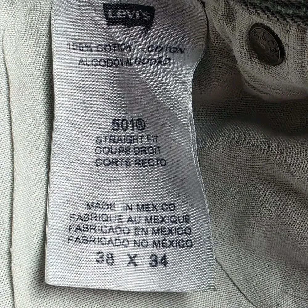 Vintage Levis 501xx Mens 38x34 Straight Leg Button Fly Gray Jeans Made in Mexico